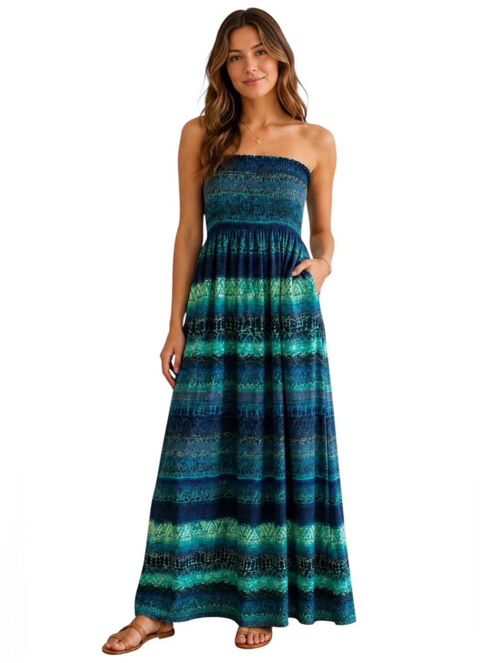 Smocked Strapless Maxi Dress Boho Cottagecore Women’s Medium (8-10)